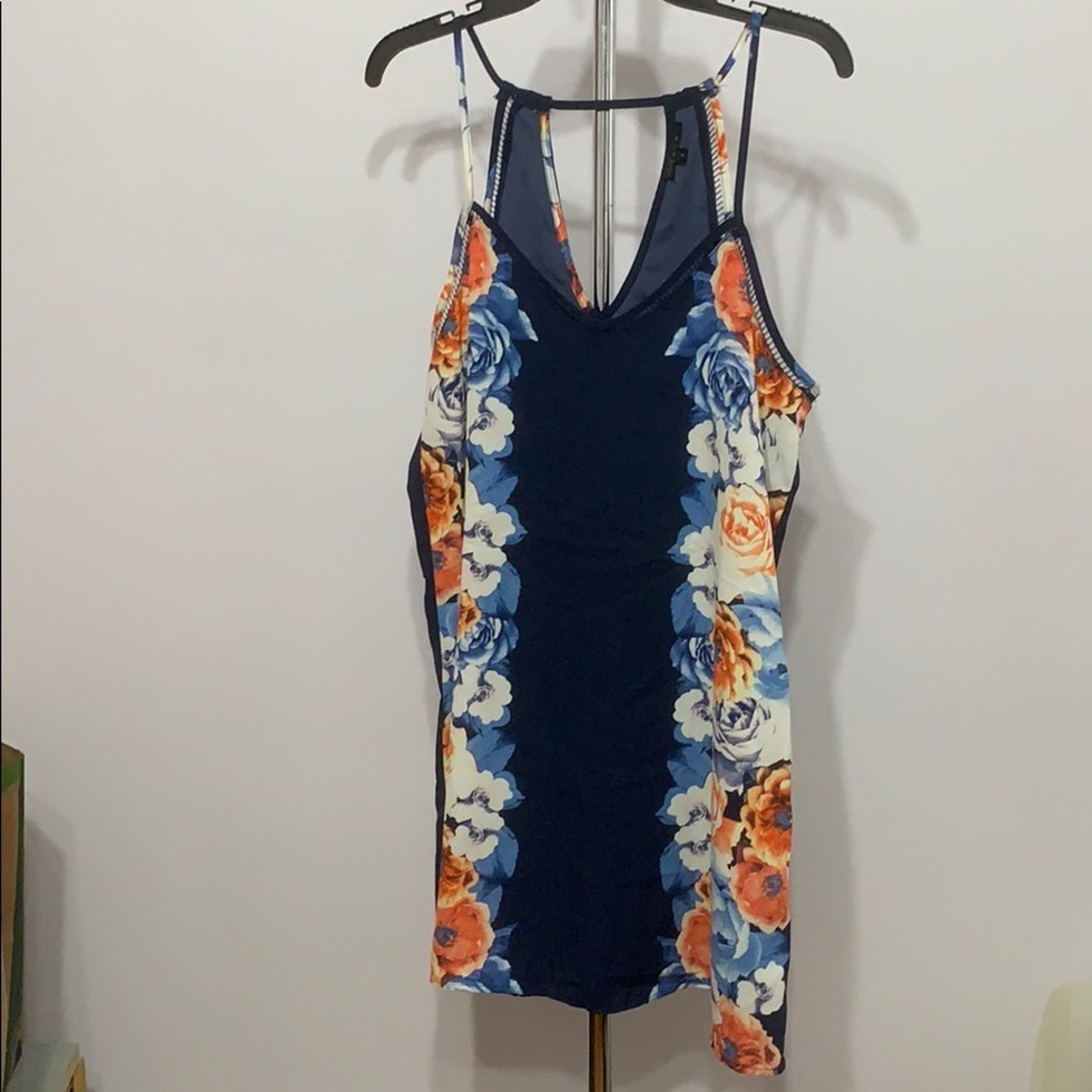 Strappy Navy Dress with Floral Edging